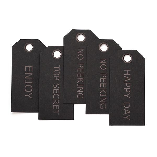 Hangtag Svart m text Sort 4x8 cm 100 stk. 