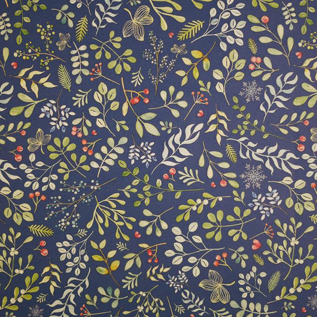 Gavepapir, Blue Winter Leaf, 57 cm x 120 m